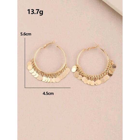 Gold Dangle Disc Hoop Earrings - Elegant and Trendy Statement Jewelry for Women - Picture 1 of 5